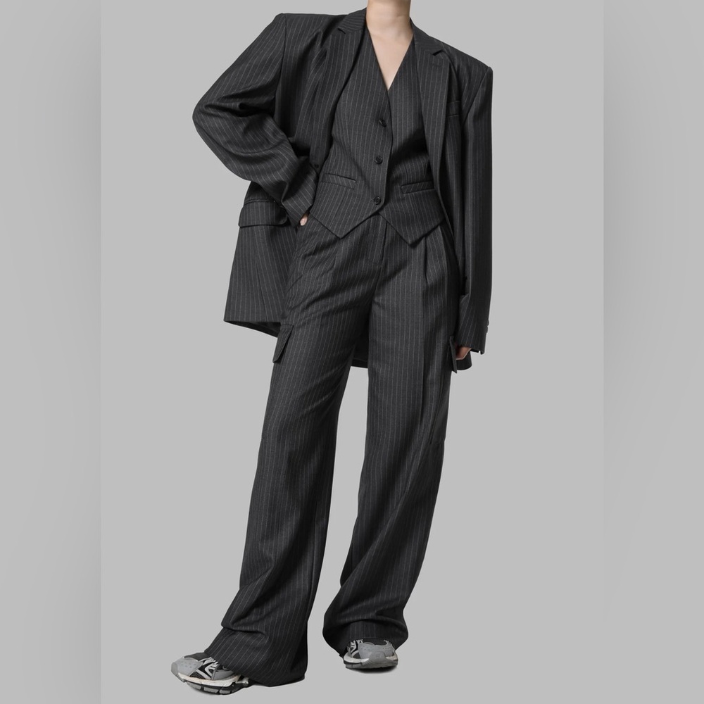 The Frankie Shop Elise Gray Pinstripe Cargo Trousers